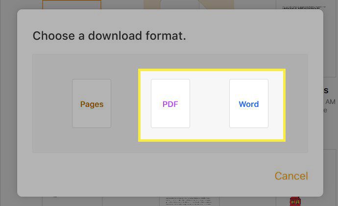 Formáty stahování iCloud se zvýrazněnými PDF a Word