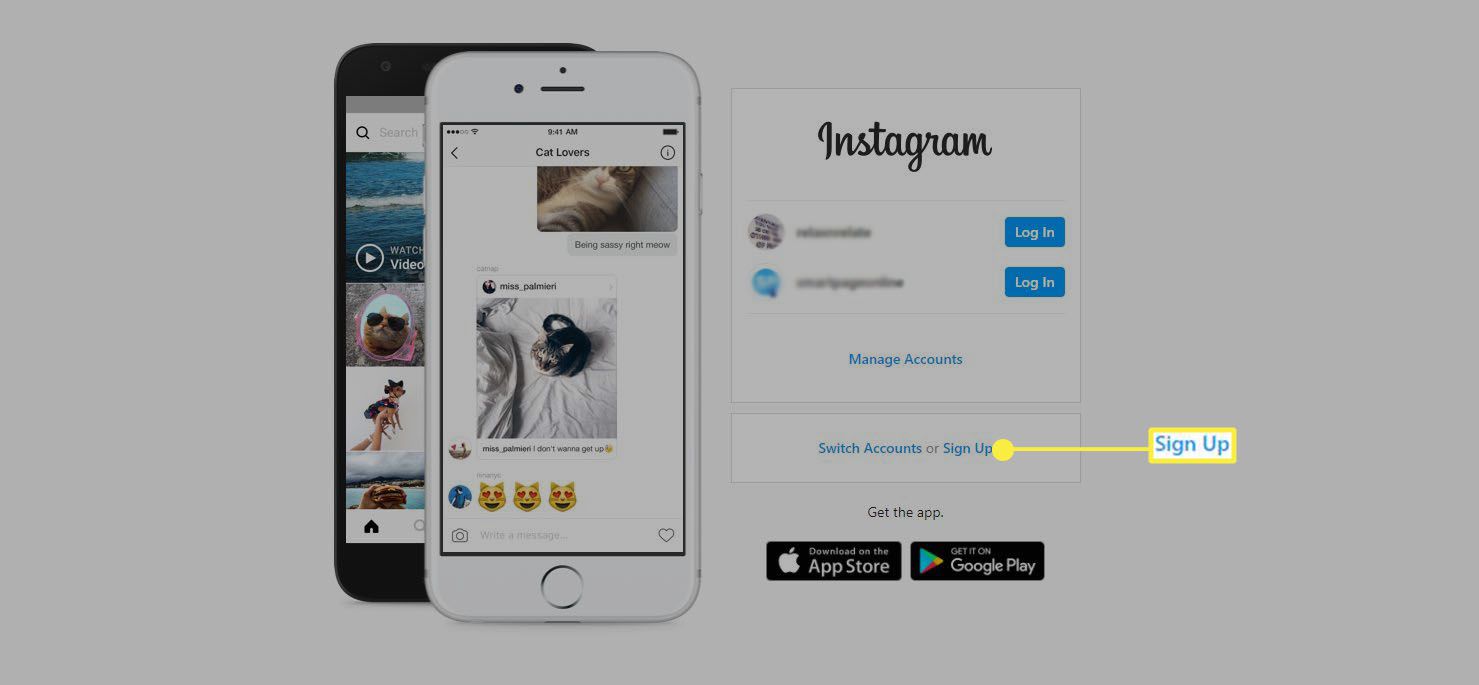 Instagram - Vyberte možnost Zaregistrovat se