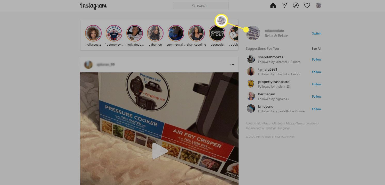 Instagram - vyberte ikonu Profil v pravém horním rohu