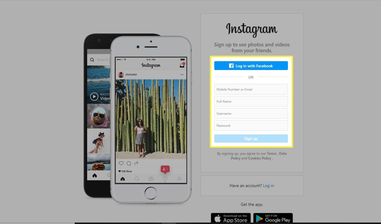 Instagram - vytvořte nový účet na webu