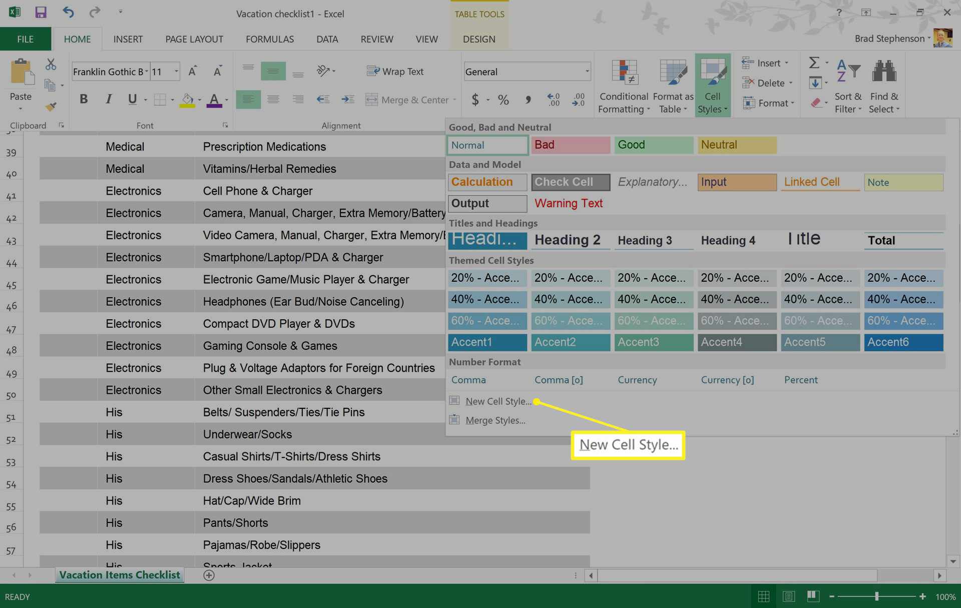 Nový styl stylu zvýrazněný v aplikaci Excel