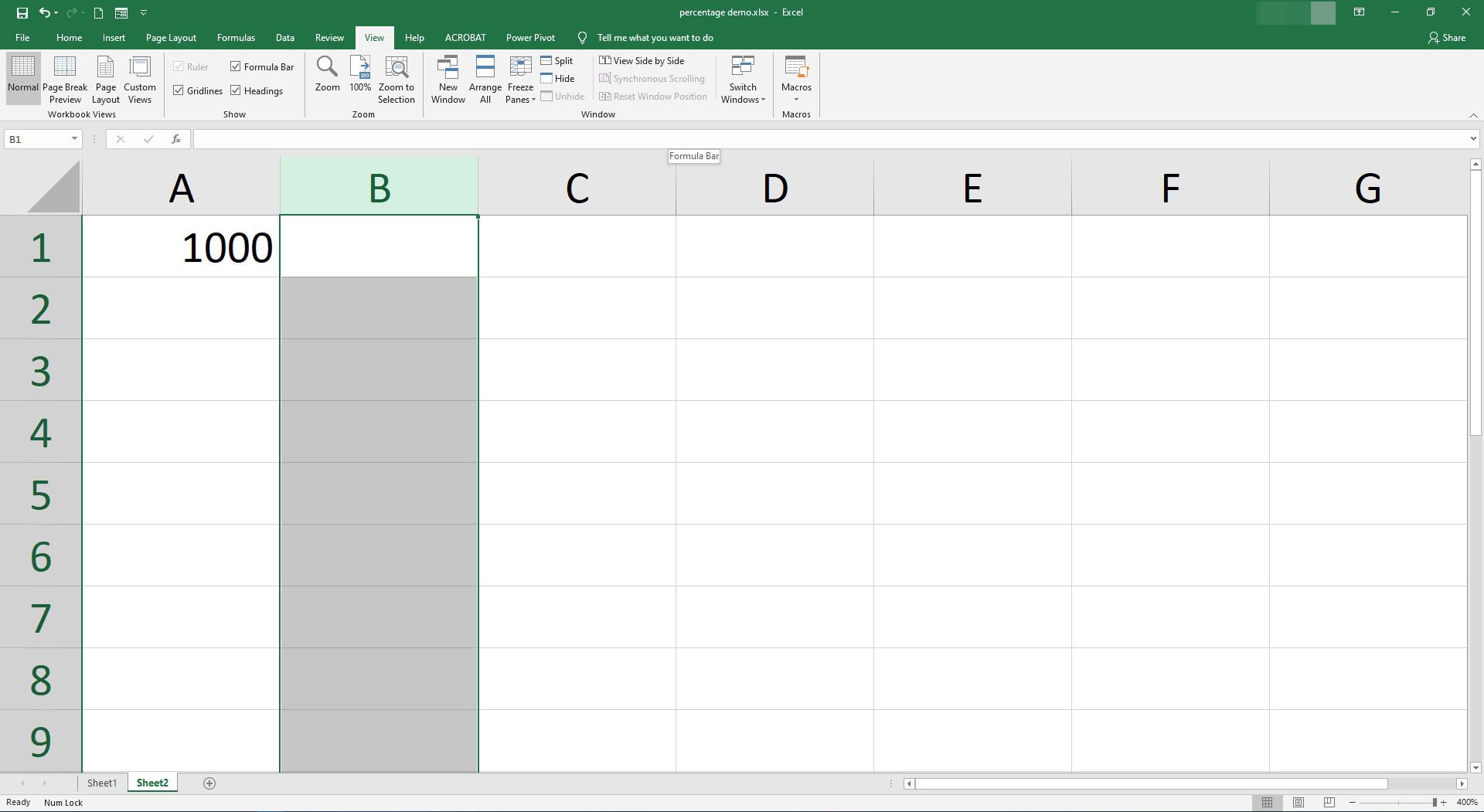 Sloupec B je zvýrazněn v aplikaci Excel.