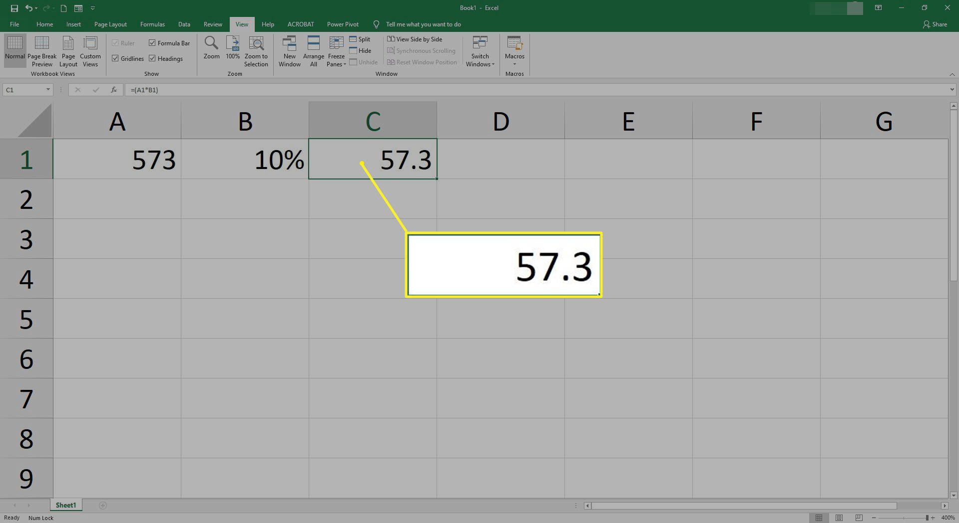 Hotový procentní vzorec v aplikaci Excel.