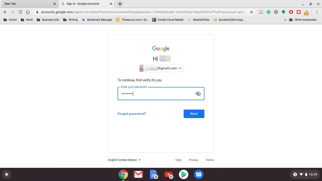 Zadáním hesla ověříte účet v Google Chrome pro Chromebook.