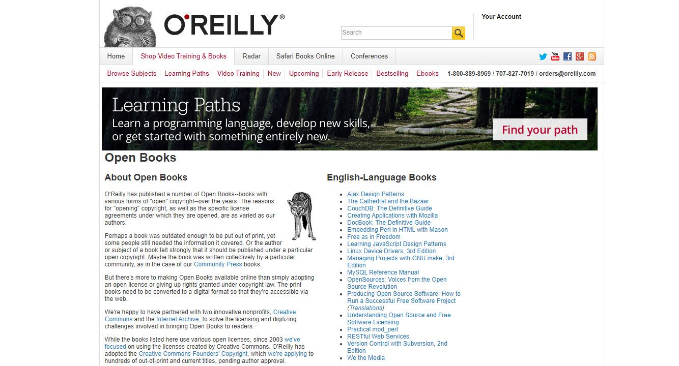 Screenshot z webu O'Reilly Open Books, kde si můžete stáhnout knihy ve veřejné doméně