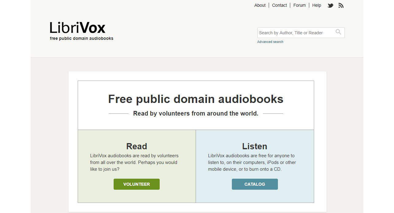 Screenshot webové stránky LibriVox, kde si můžete stáhnout veřejné knihy