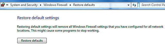 Screenshot nastavení brány firewall systému Windows