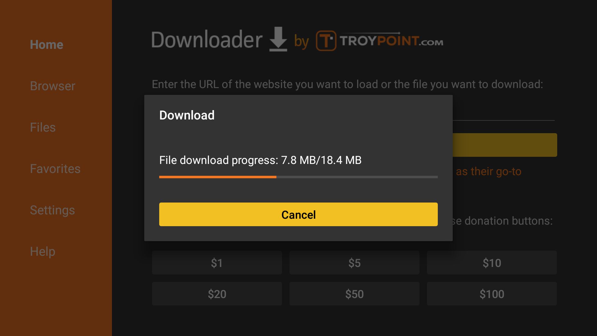 Downloader získá a nainstaluje Mobdro