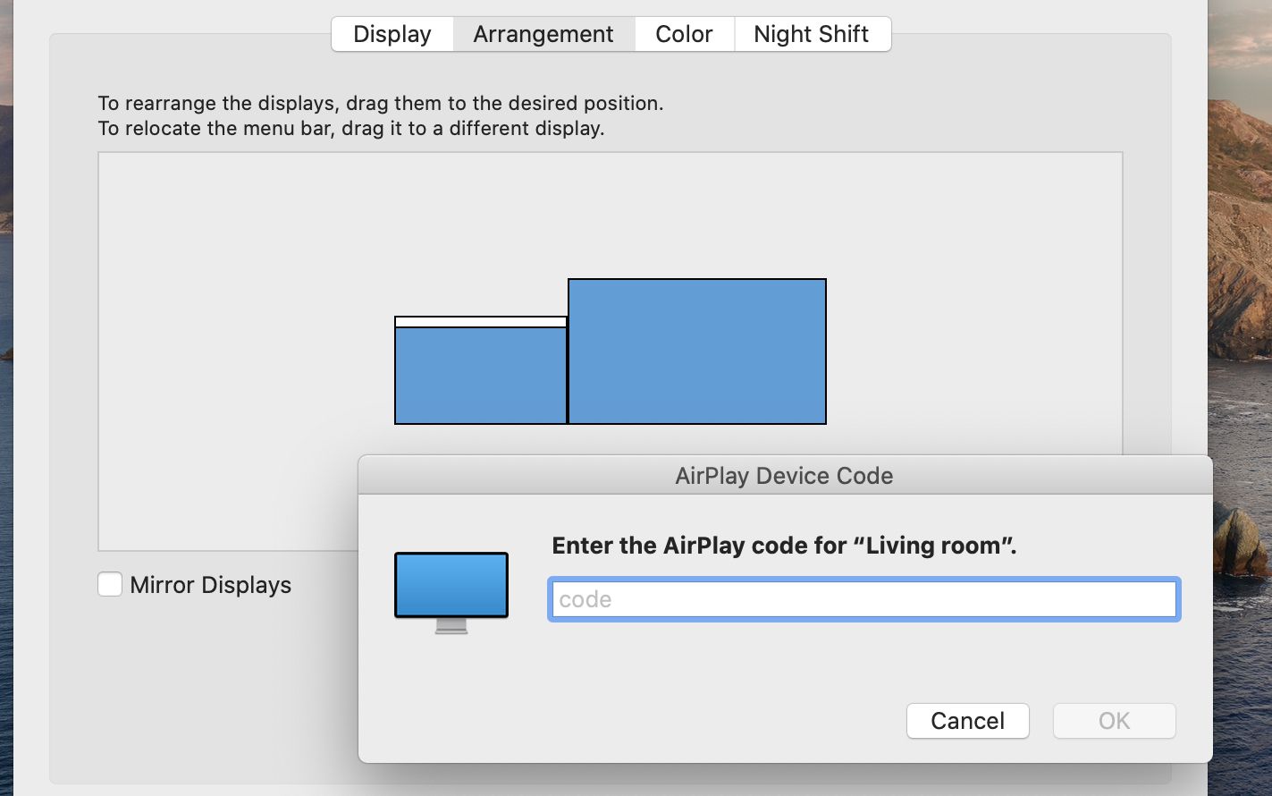 Přidejte kód AirPlay pro připojení k chytré televizi z MacBooku Pro