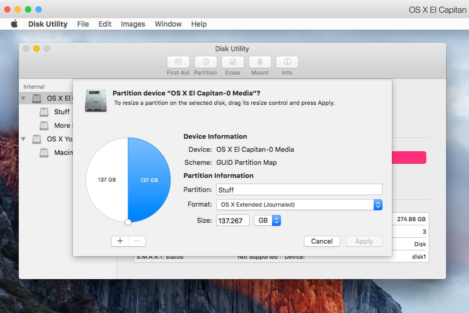 Disk Utility Partitioning OS X El Capitan