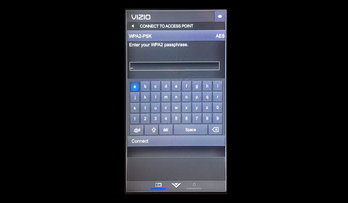 Online klávesnice Vizio TV pro zadávání hesla Wi-Fi