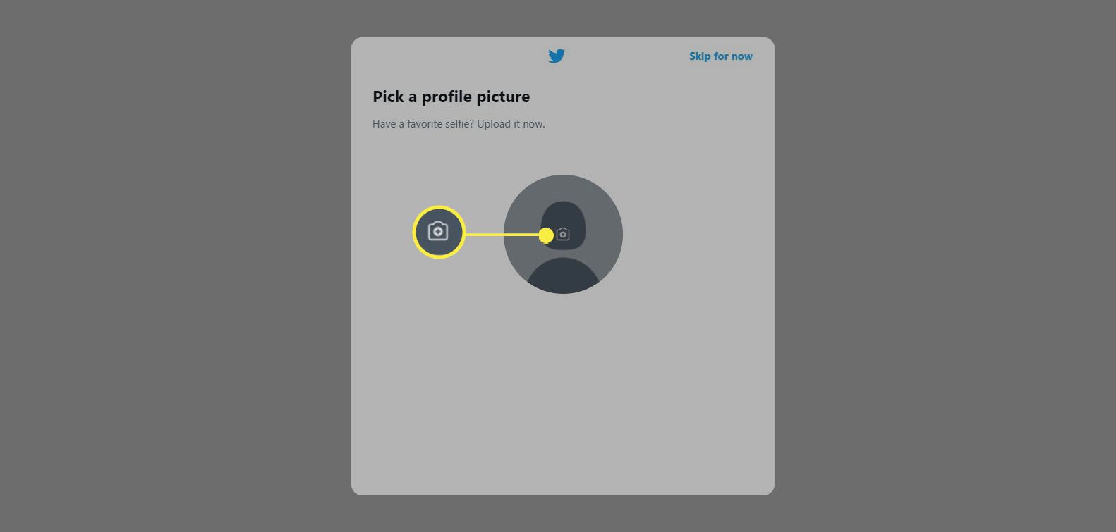 Twitter - nahrávání profilového obrázku - klikněte na ikonu fotoaparátu