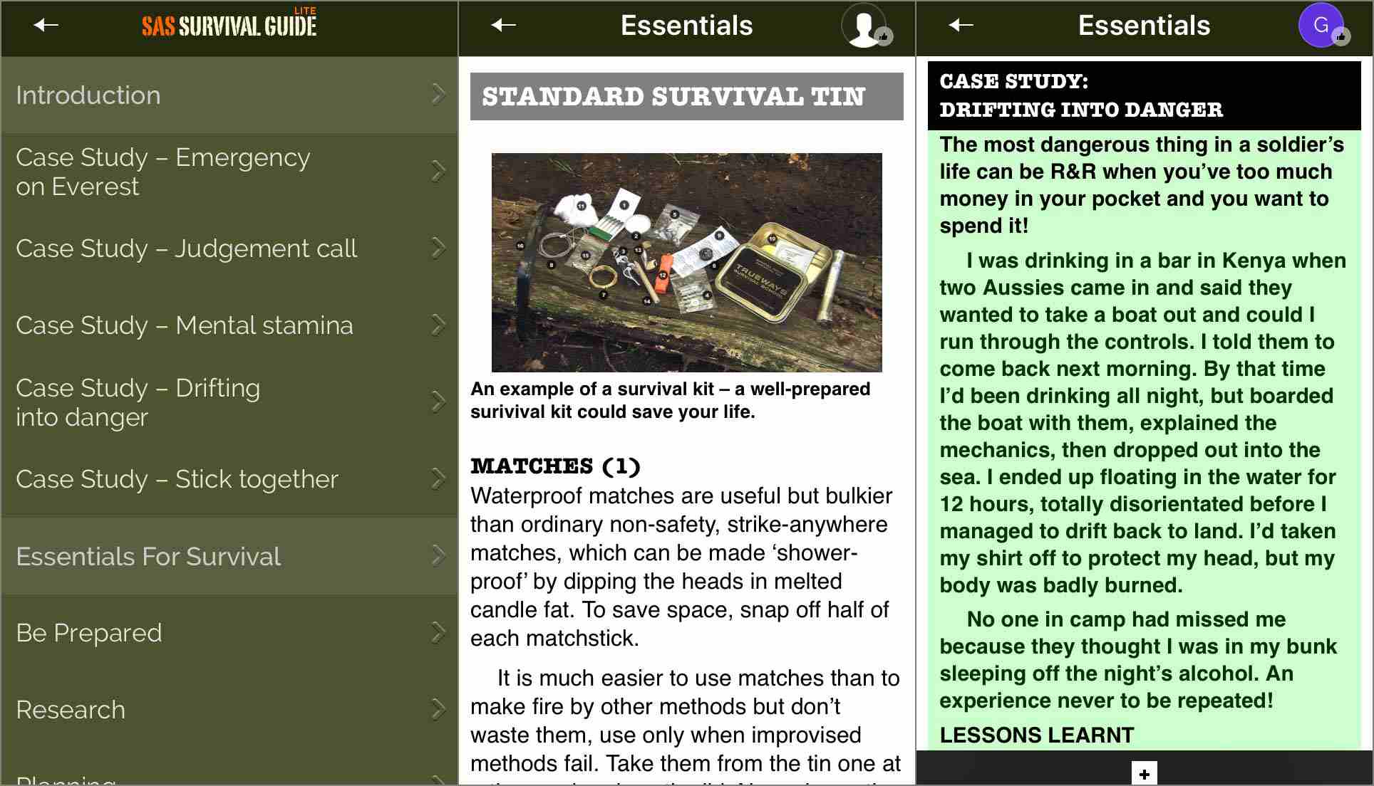 Screenshoty aplikace SAS Survival Guide pro iPhone