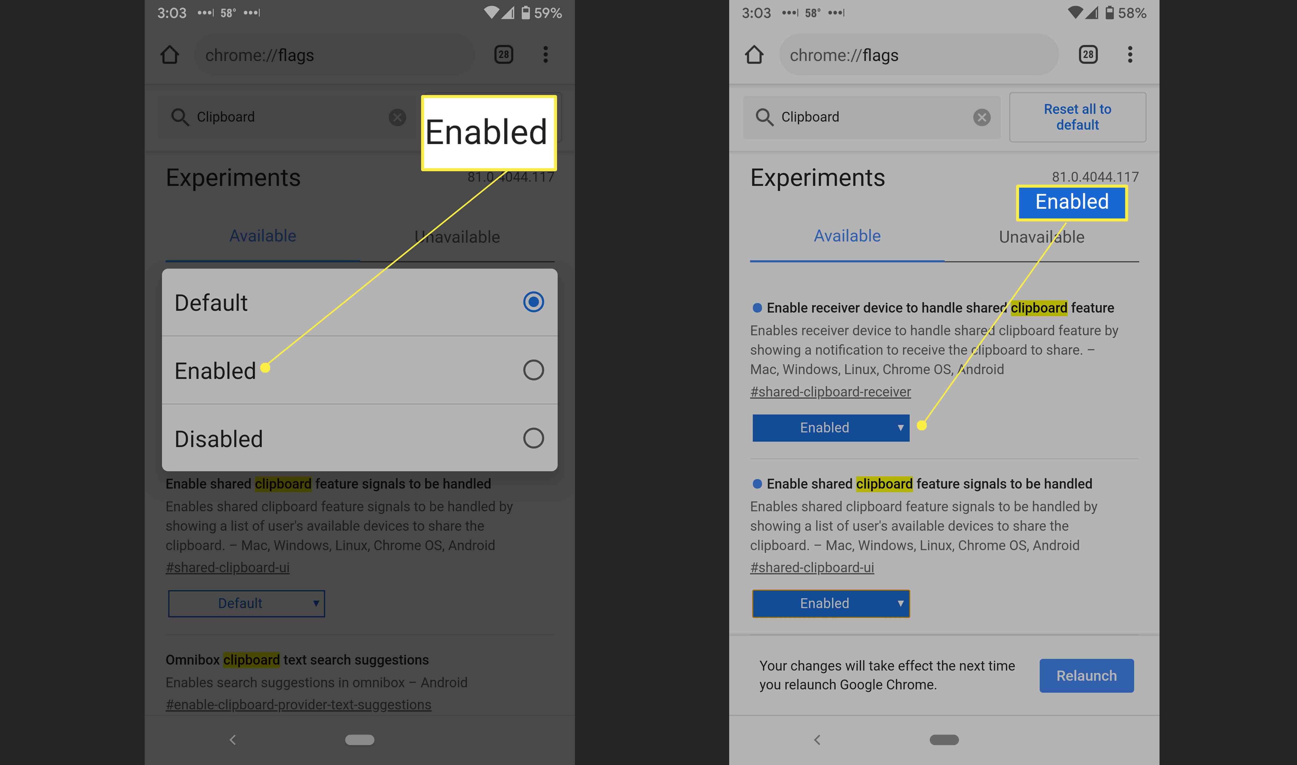 Povolení příznaků Chrome v systému Android.