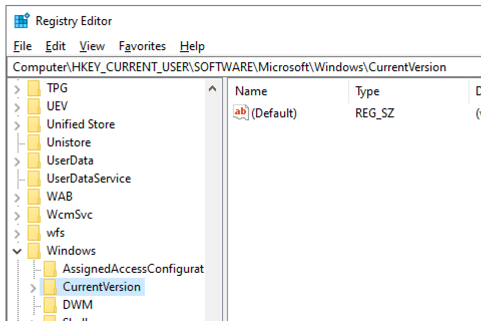 Složka HKEY_CURRENT_USER CurrentVersion v registru systému Windows