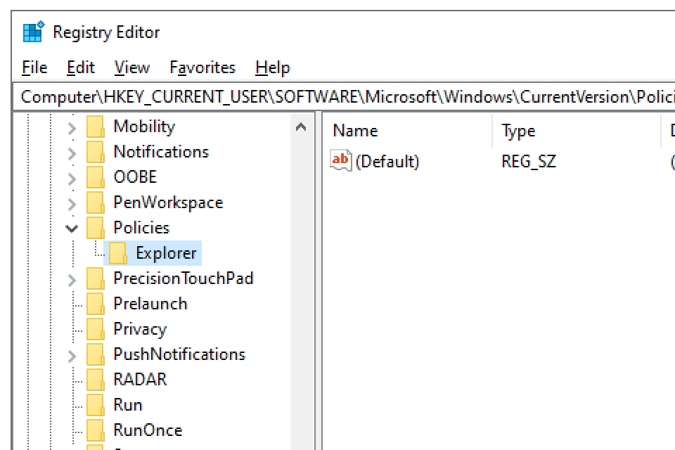 Podklíč Explorer v registru Windows 10