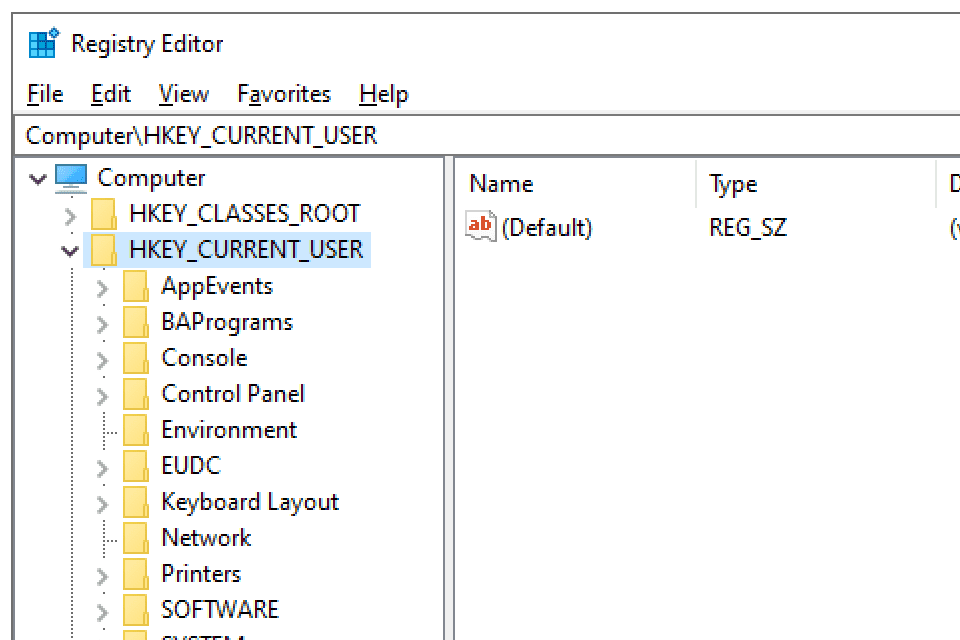 Složka HKEY_CURRENT_USER v registru Windows 10