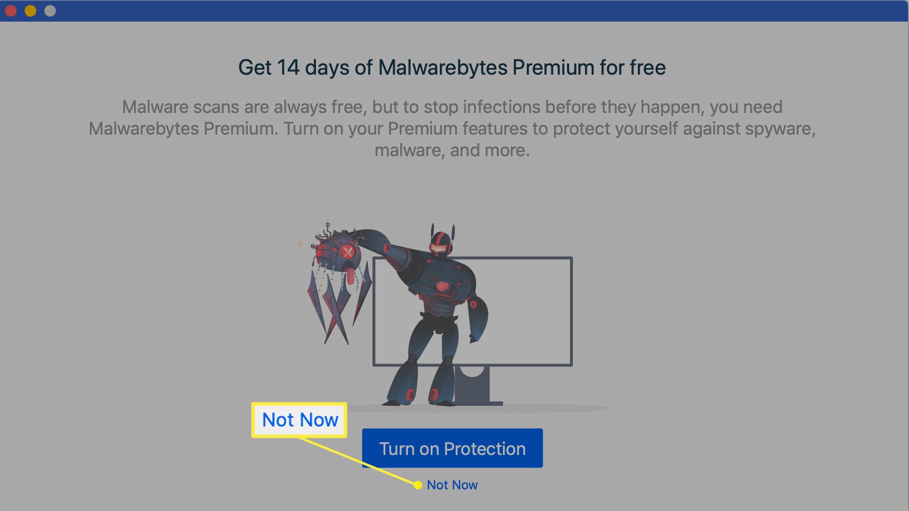 Nabídka bezplatné zkušební verze Malwarebytes pro Mac