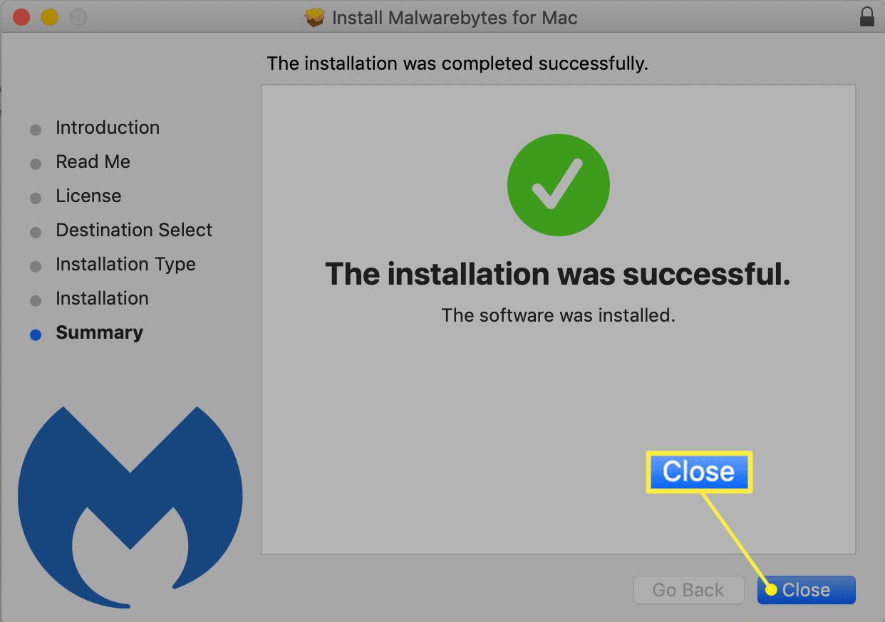 Instalace Malwarebytes pro Mac je dokončena
