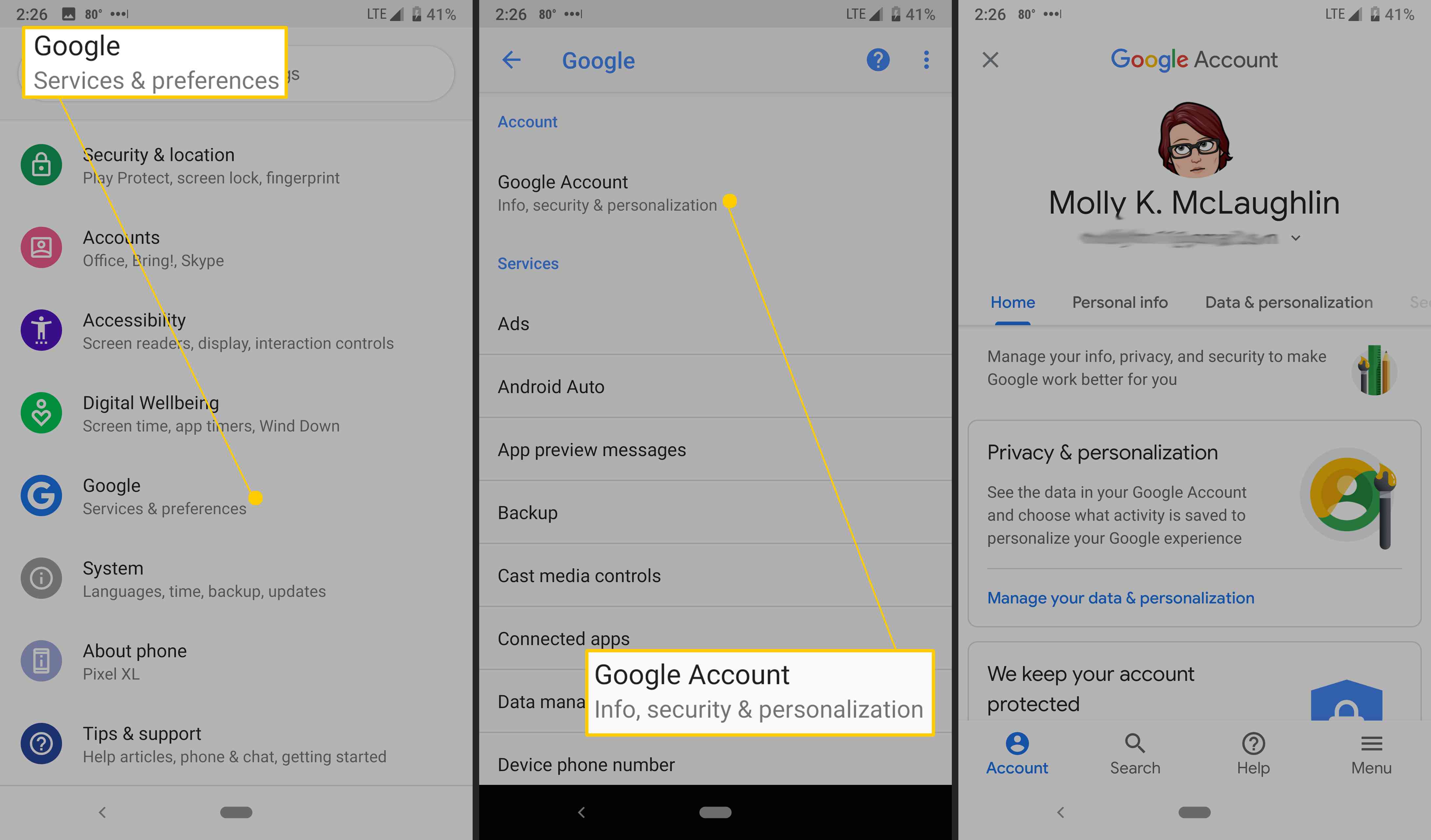 Nastavení účtu Google pro Android.