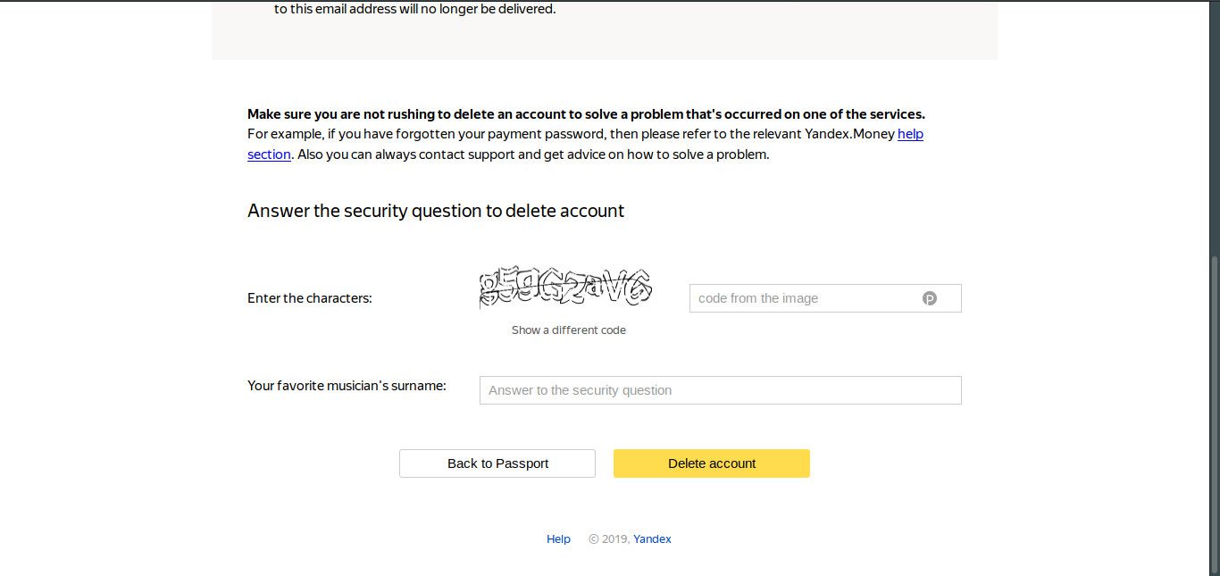 Yandex potvrzuje smazání účtu