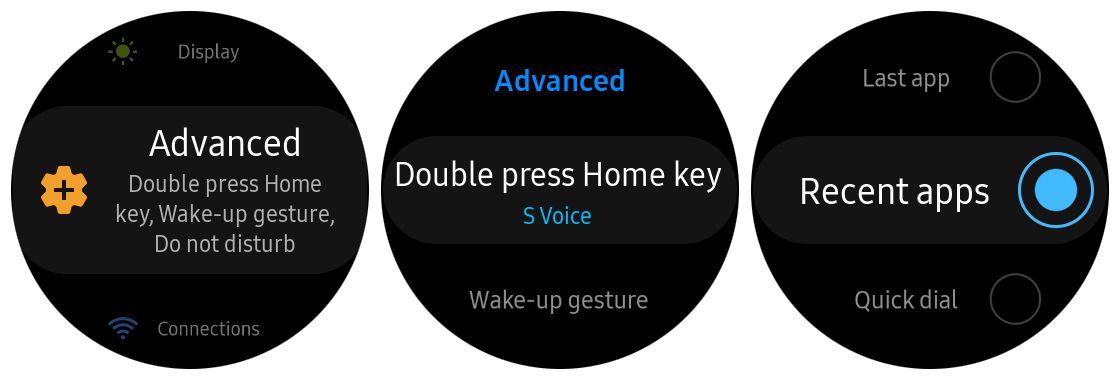 Klávesová zkratka pro domovskou stránku Samsung Gear S3
