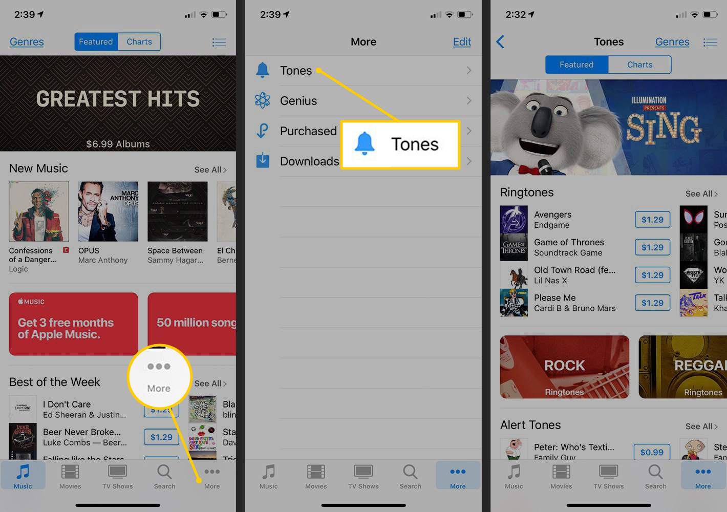 Tlačítko Další, Tóny, Obchod s tóny v systému iOS