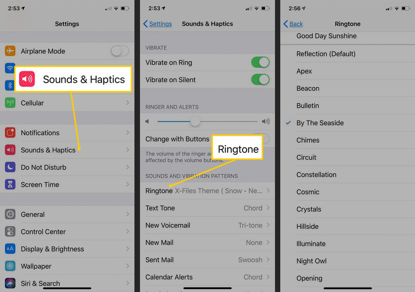Zvuky a haptika, tlačítka vyzvánění v nastavení iOS