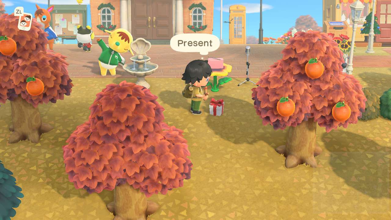 Animal Crossing postava při pohledu na současnost na zemi