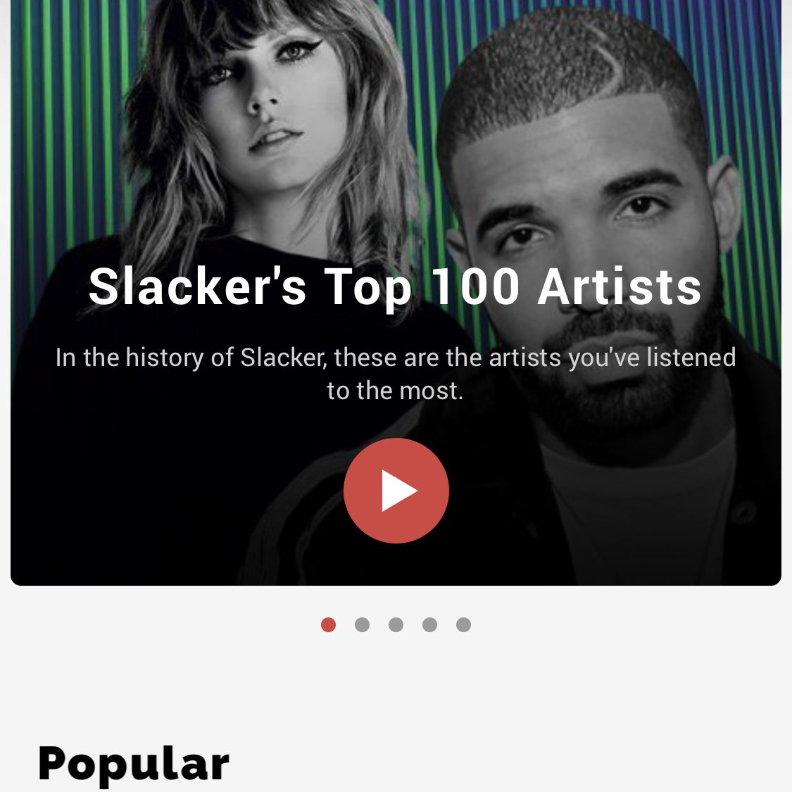 snímek obrazovky aplikace Slacker Radio