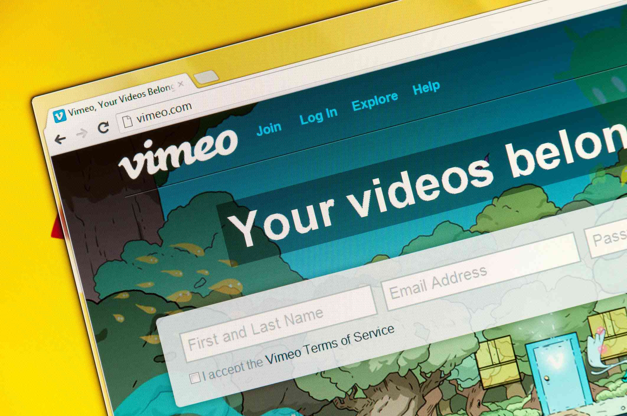 Web Vimeo na žlutém podkladu