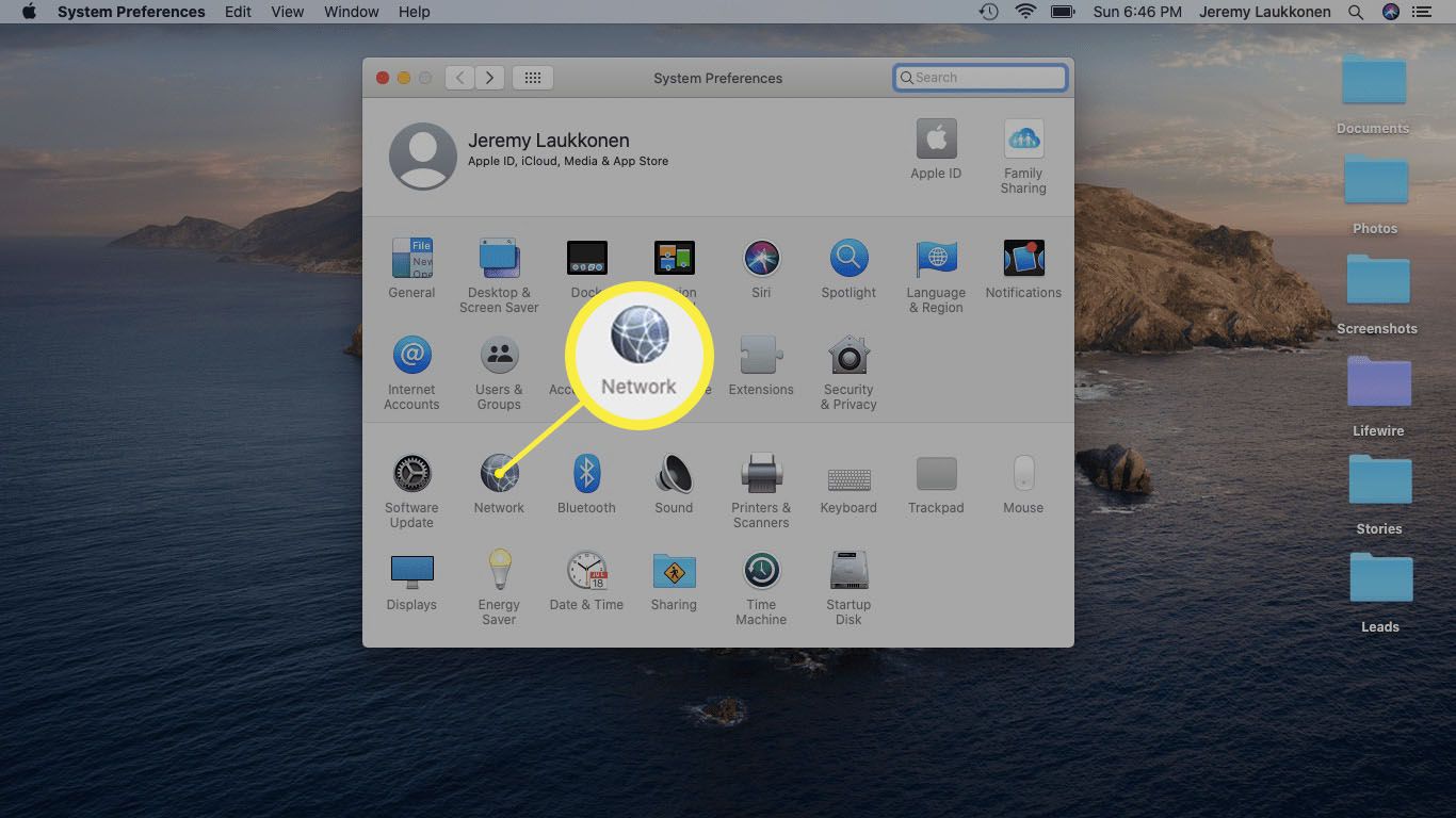 Screenshot systémových předvoleb na počítači Mac.
