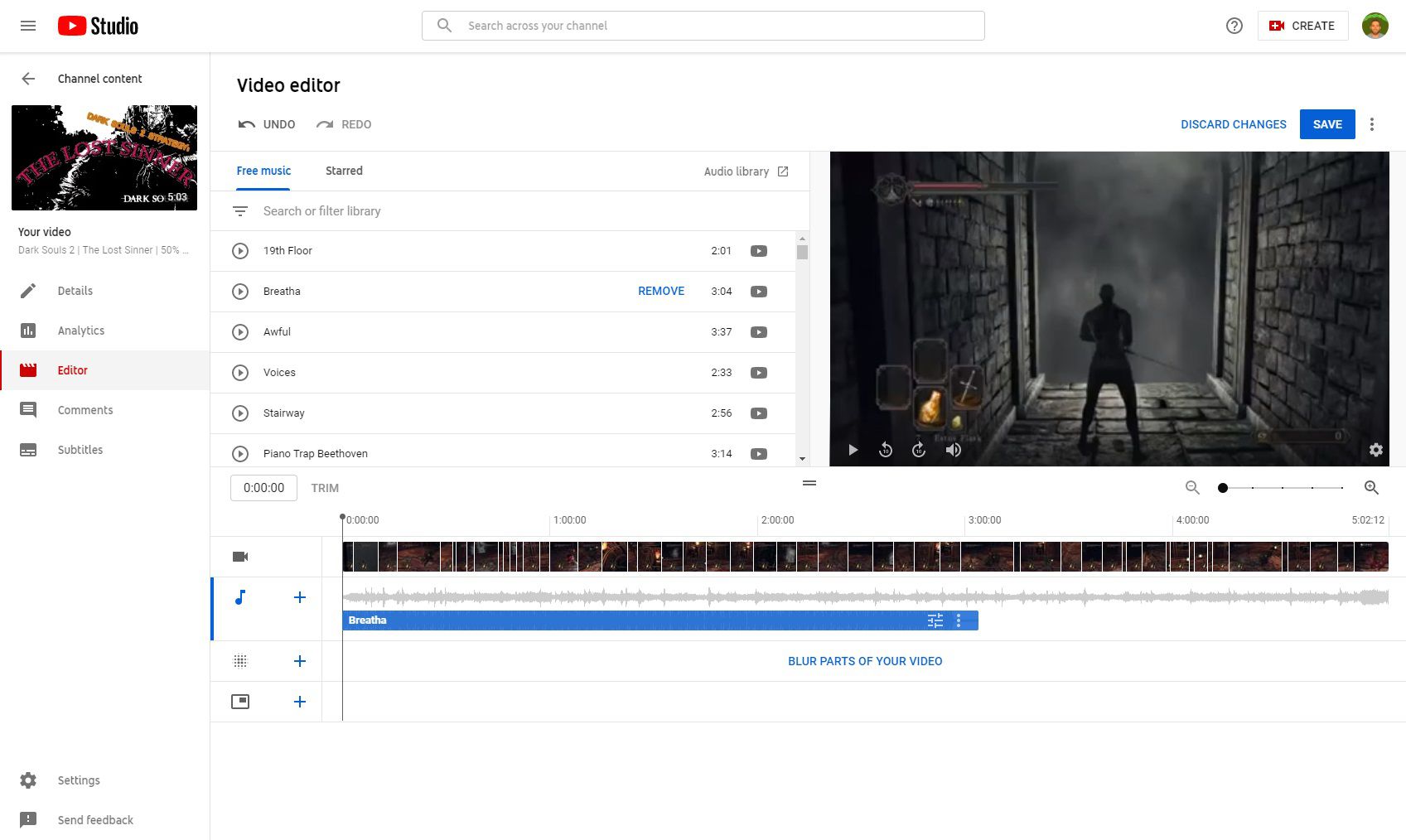 Desktopový editor YouTube přidávající zvuk