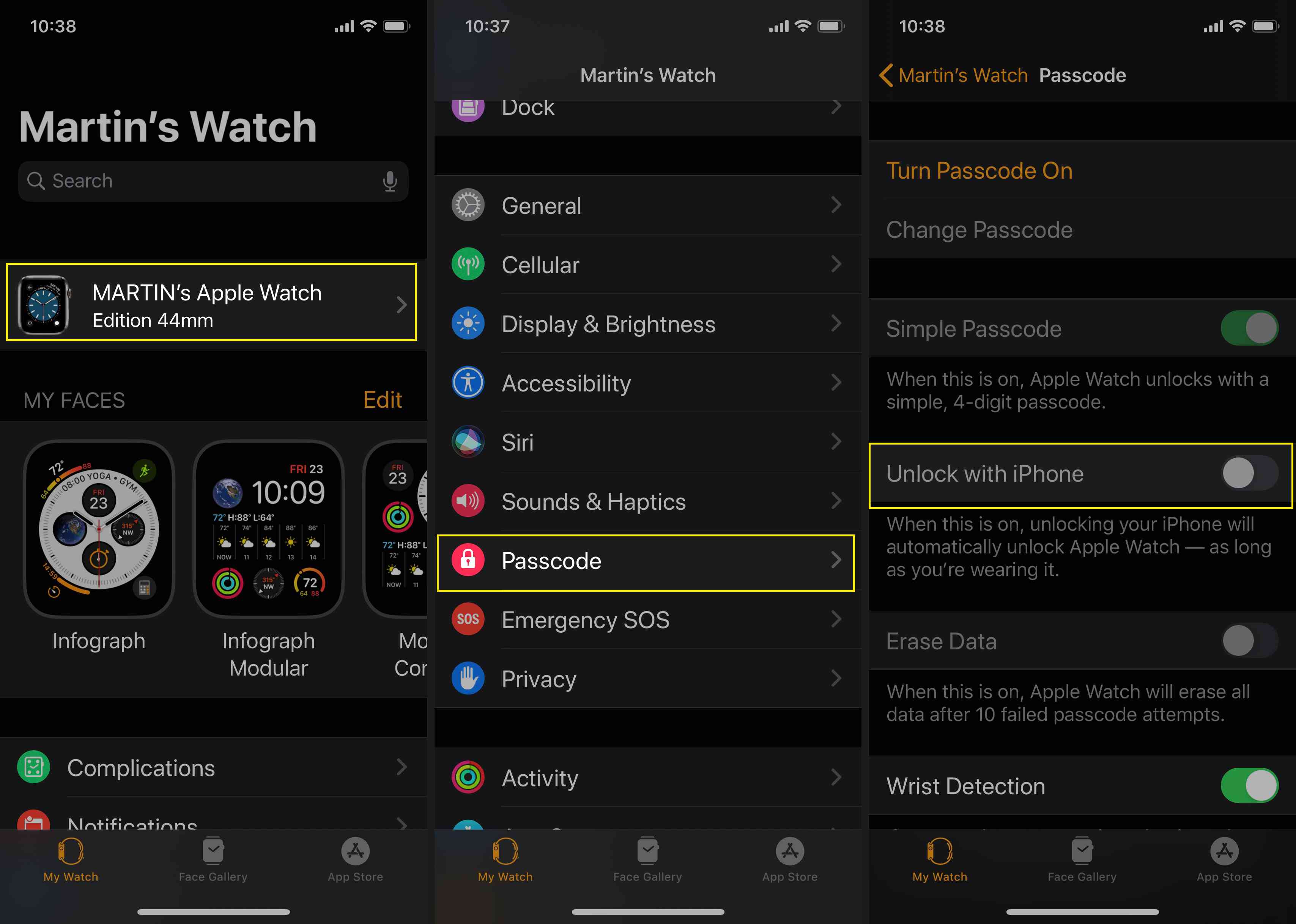 Pomocí aplikace Hodinky můžete Apple Watch odemknout pomocí iPhonu