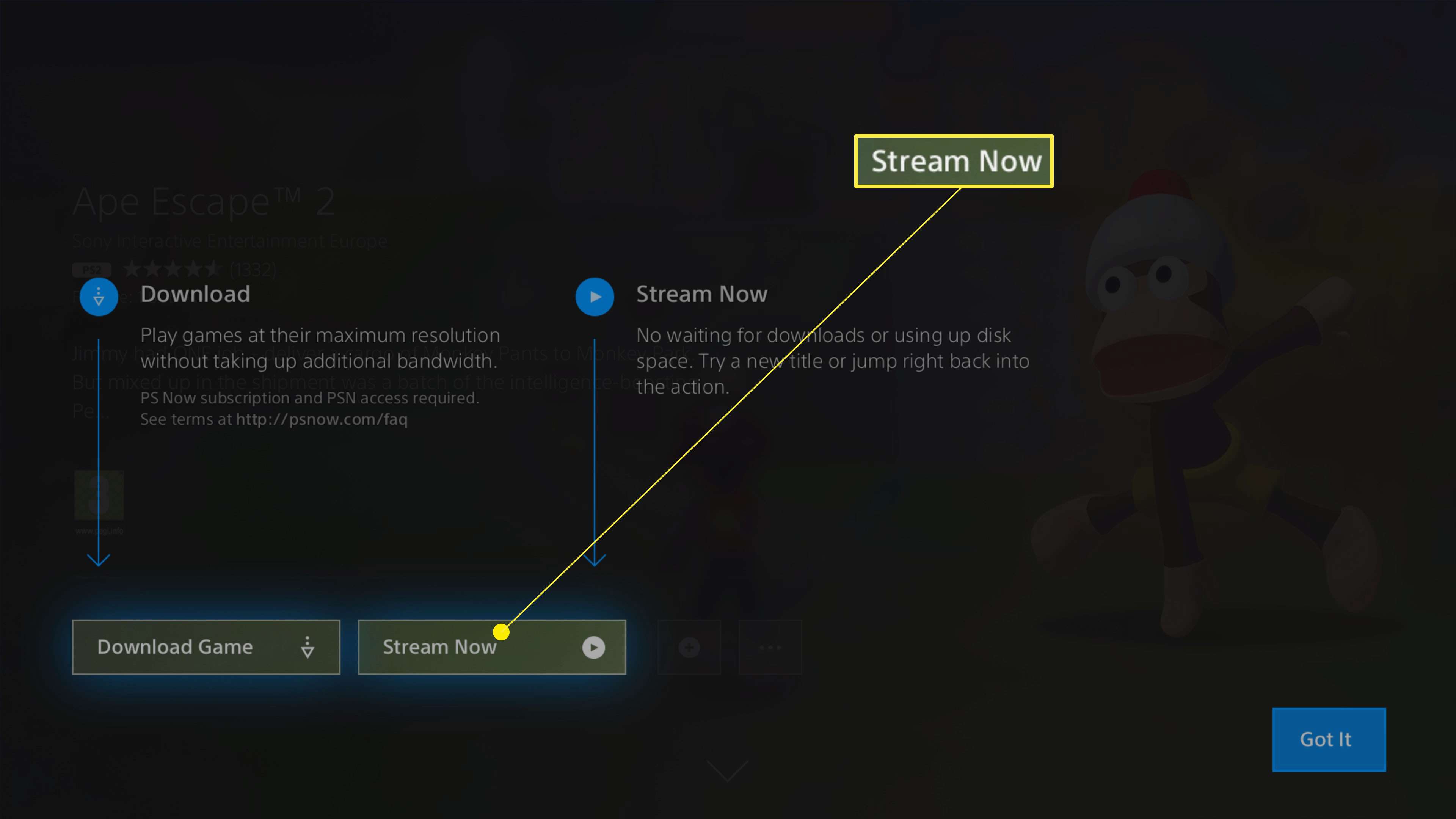 Aplikace PlayStation Now se zvýrazněným Stream Now