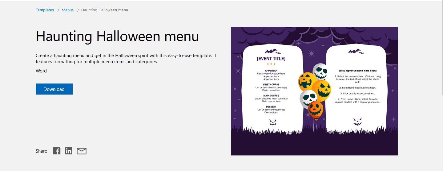 Strašidelný Halloween menu šablony