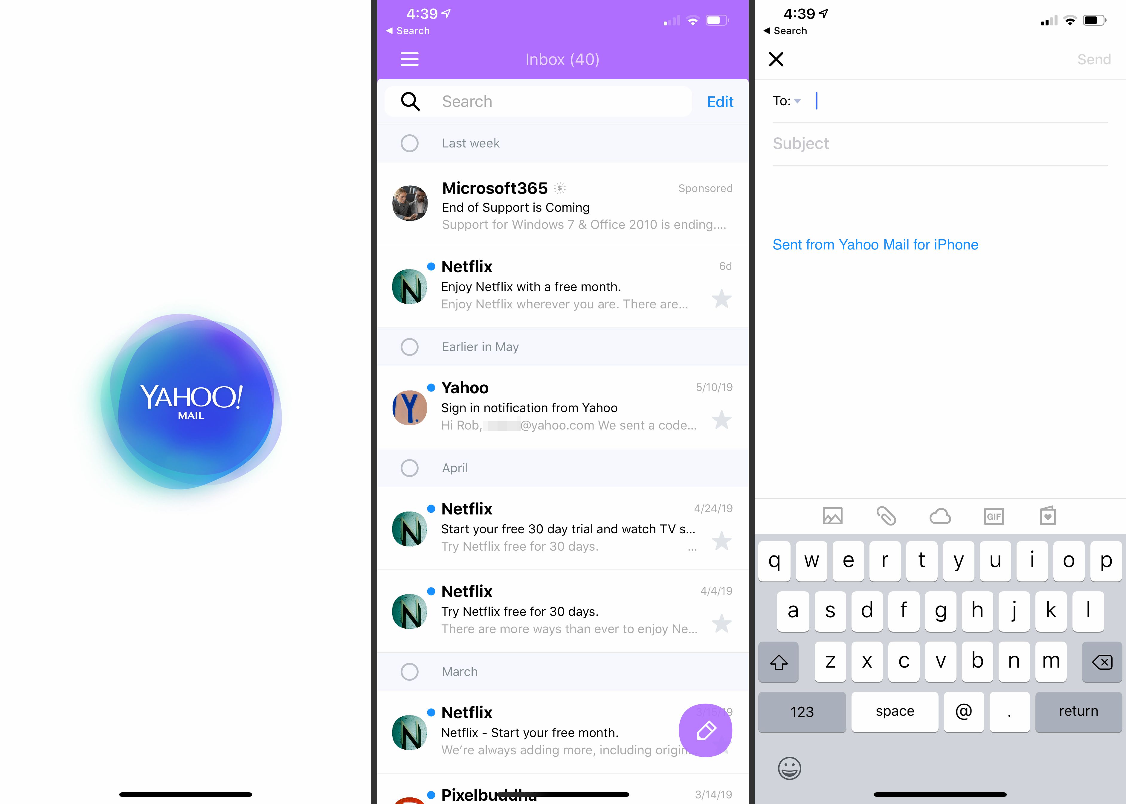 Aplikace Yahoo Mail pro iOS