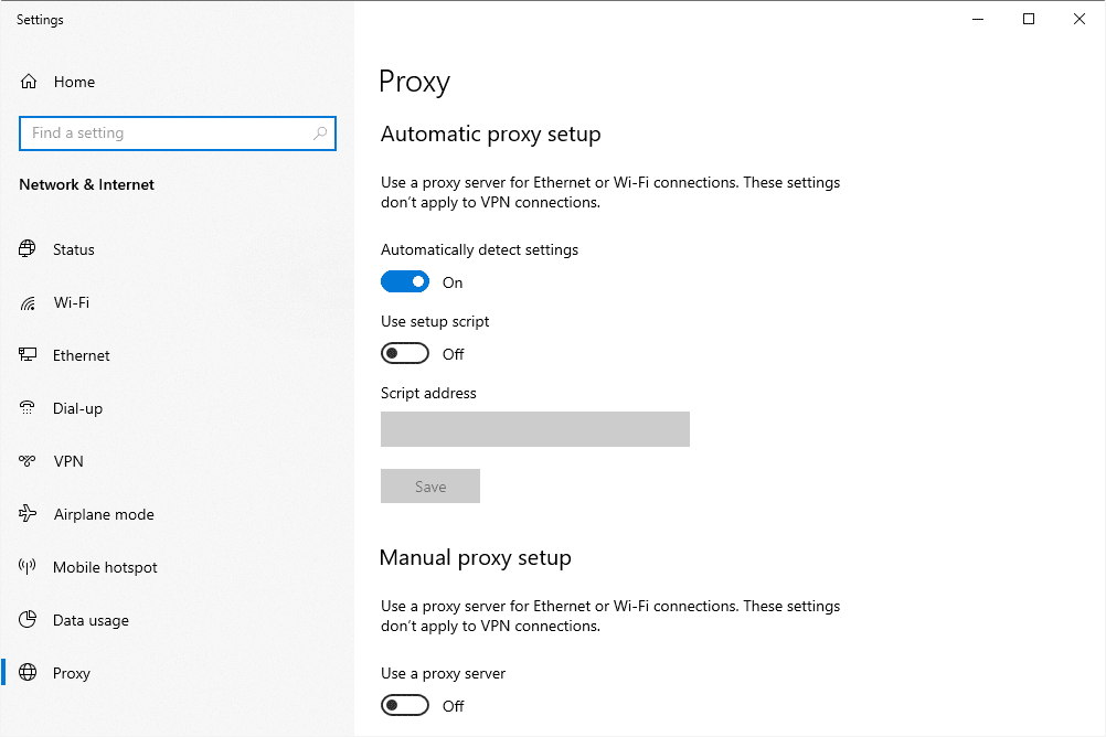 Nastavení serveru proxy ve Windows 10