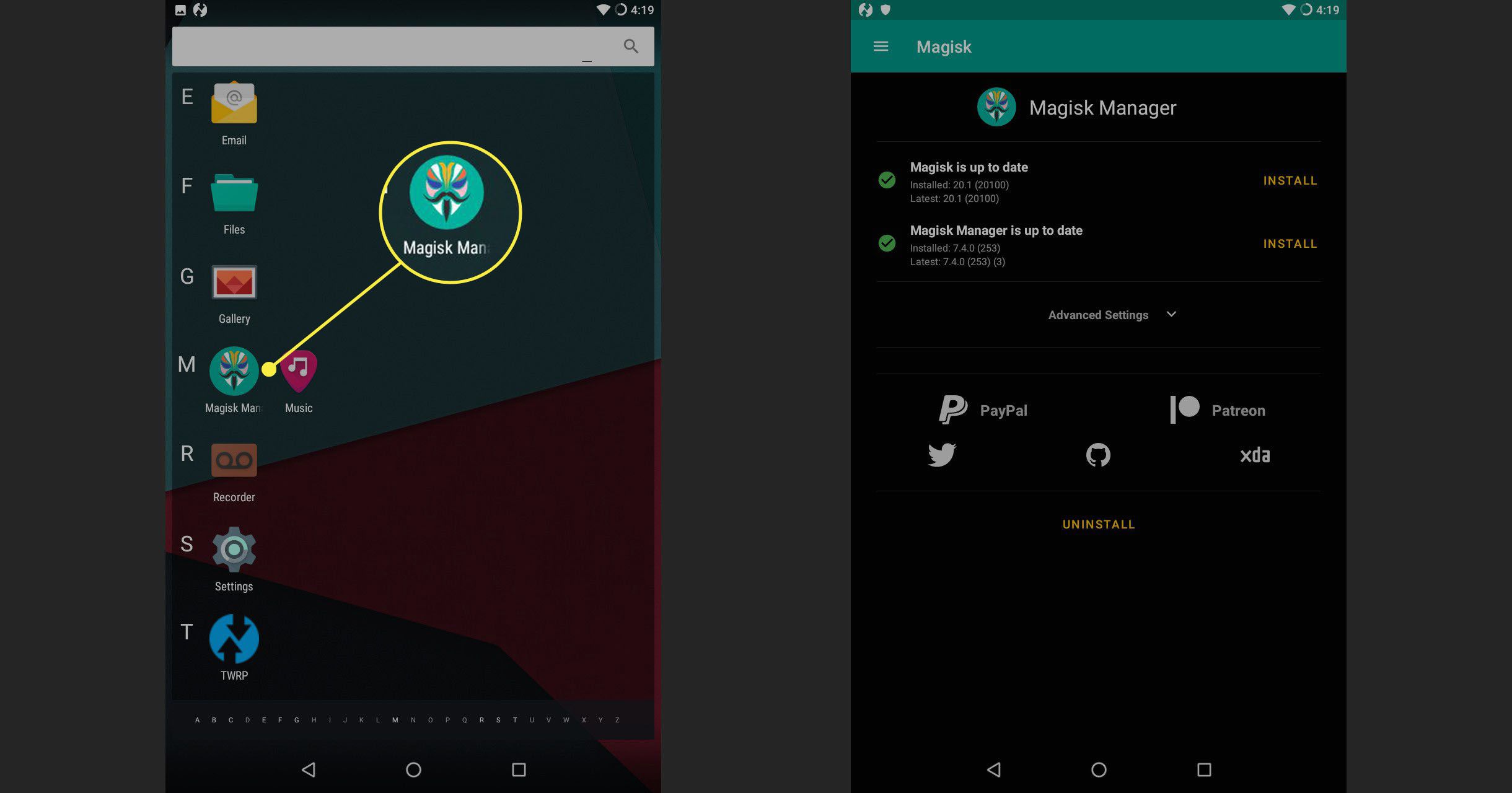 Aplikace Magisk Manager pro Android