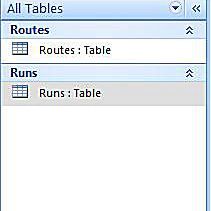 Snímek obrazovky tabulek Microsoft Access 2007