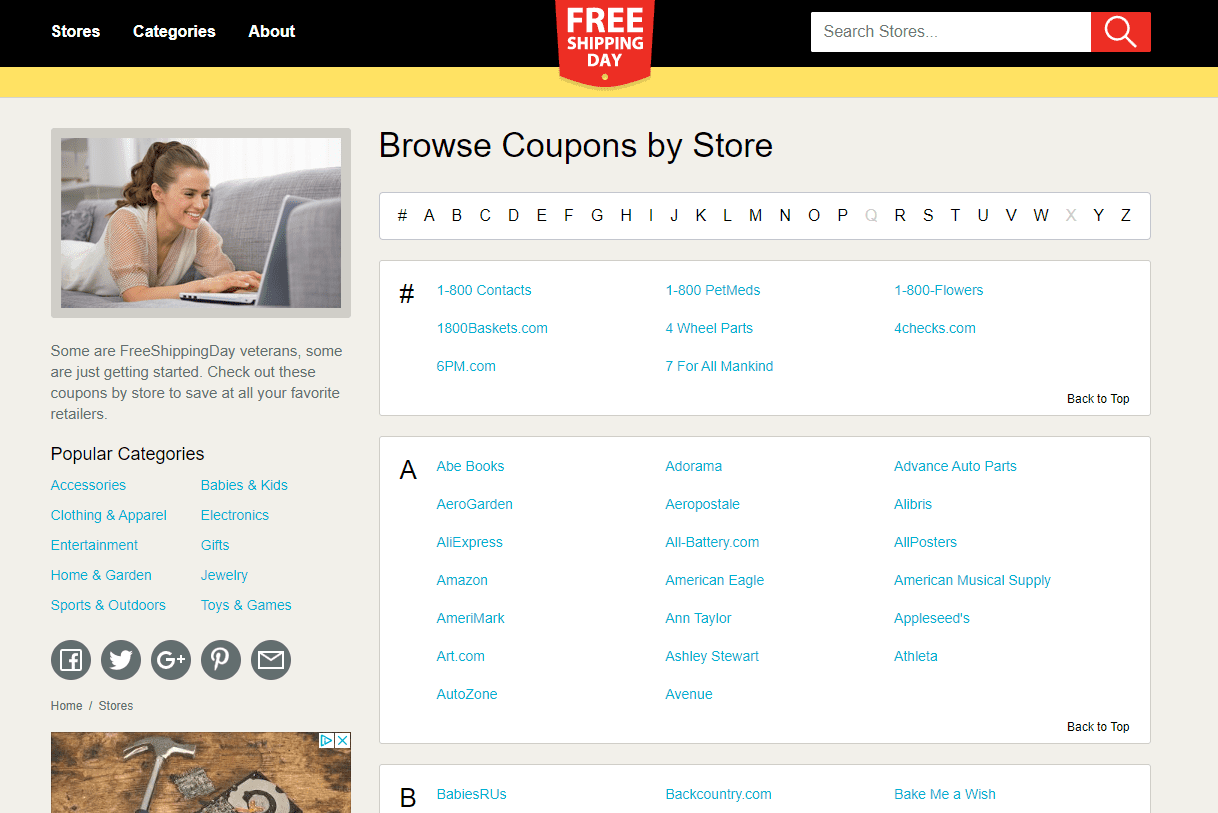 Seznam obchodů Freeshippingday.com