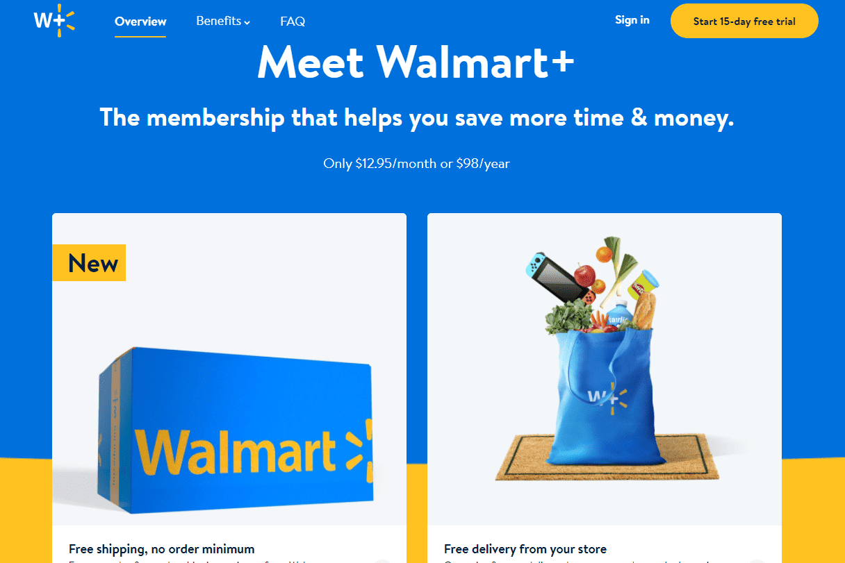 Informační stránka Walmart + plán dopravy zdarma