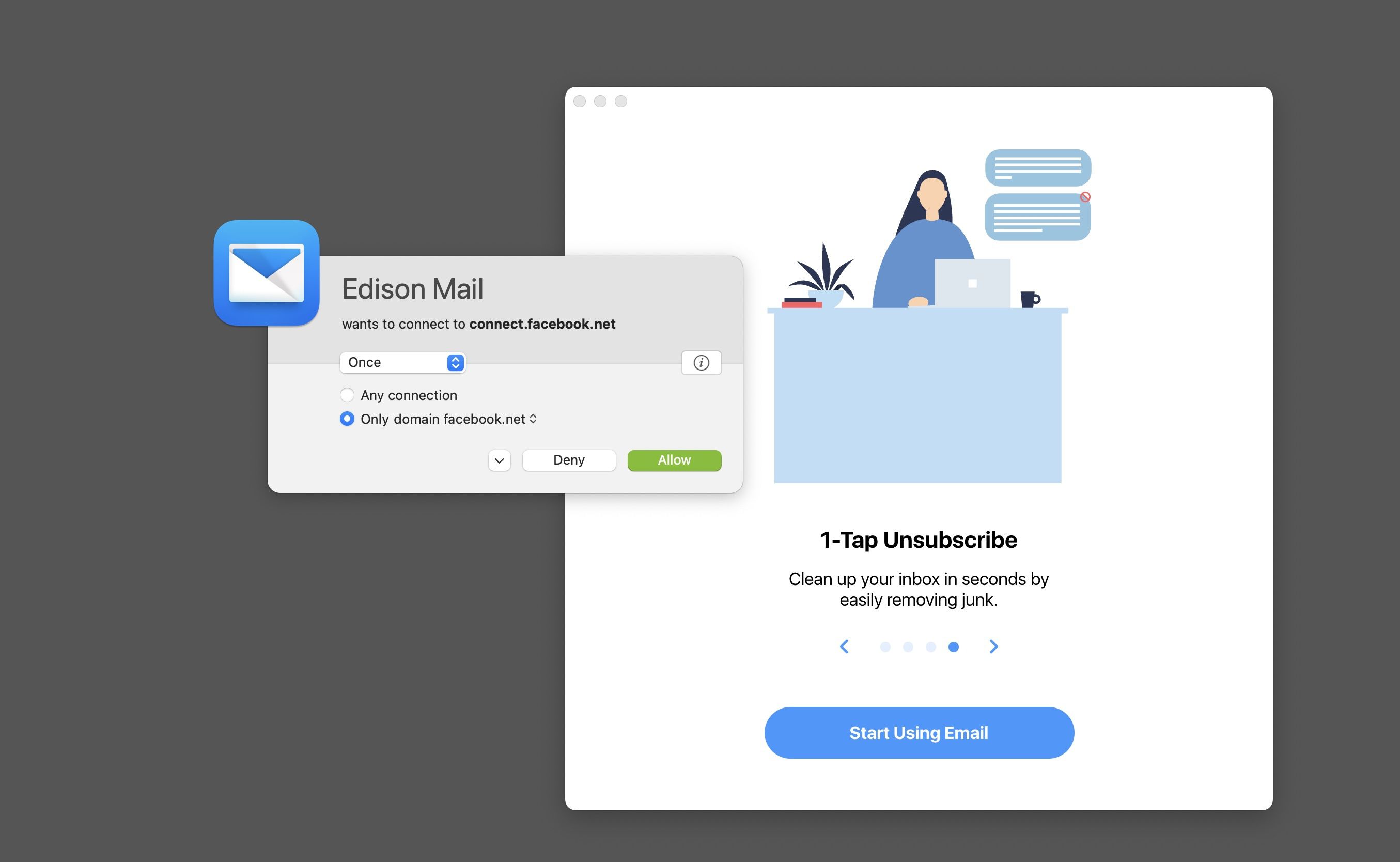 Screenshot zásad ochrany osobních údajů Edison Mail. 