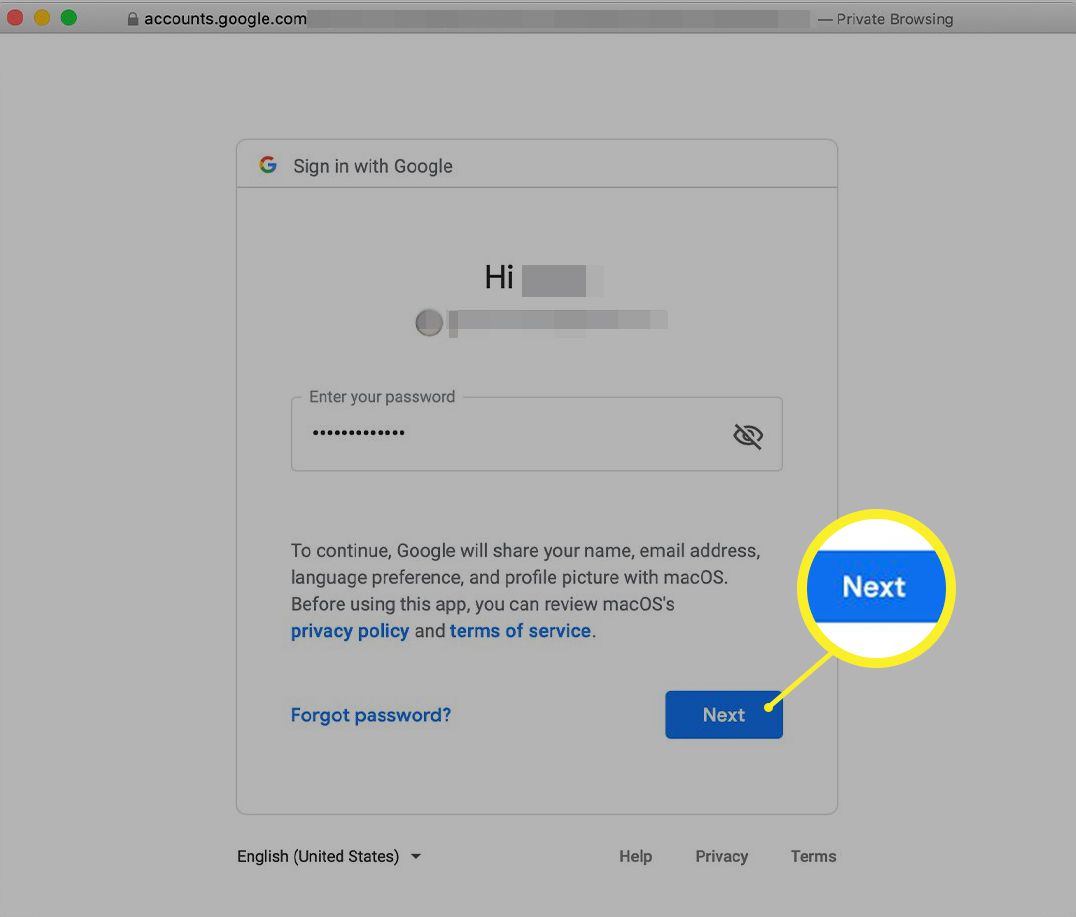 Obrazovka hesla Google v nastavení Mac Mail