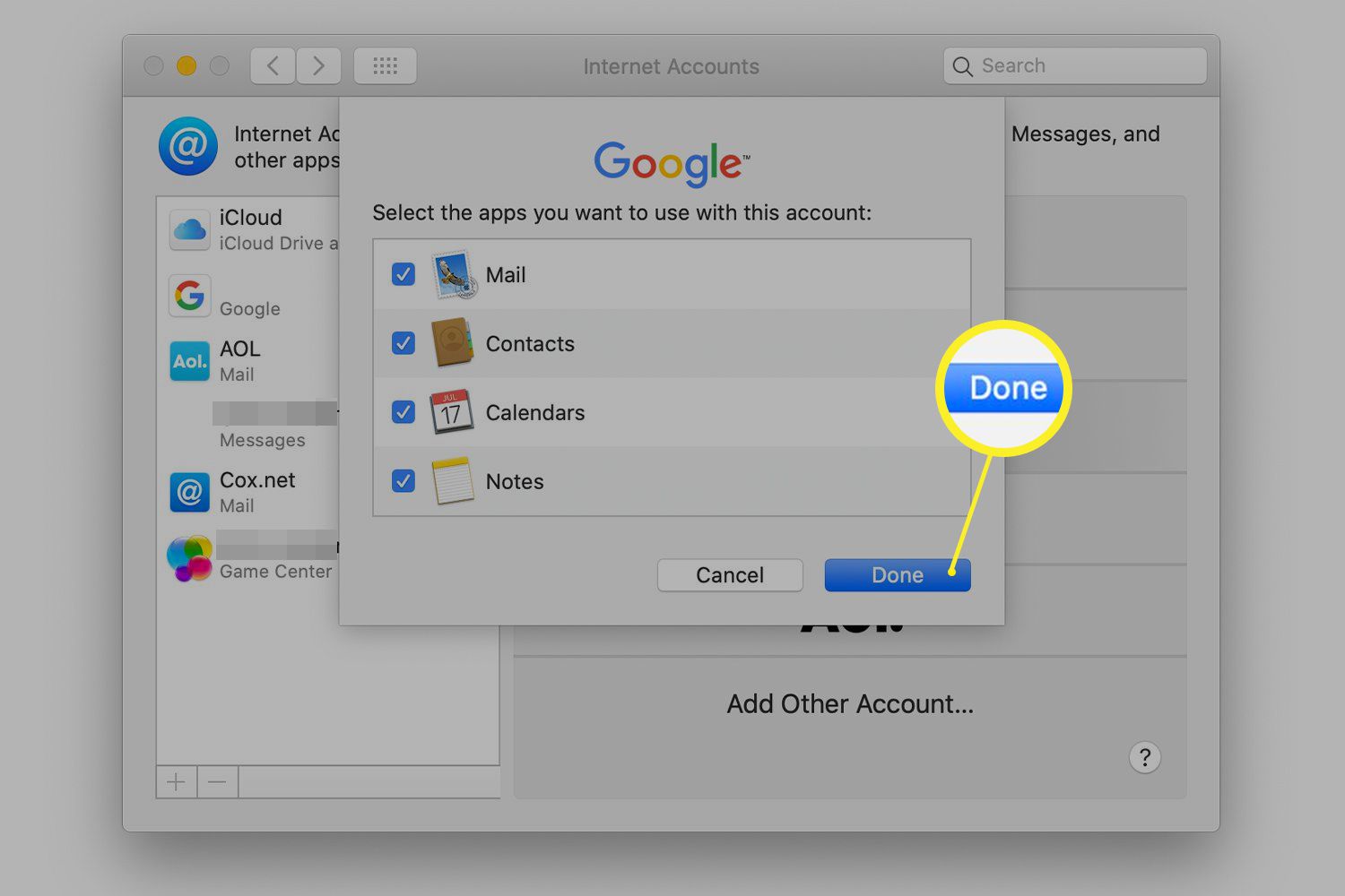 Vyberte funkce Google, které chcete zahrnout do systému macOS
