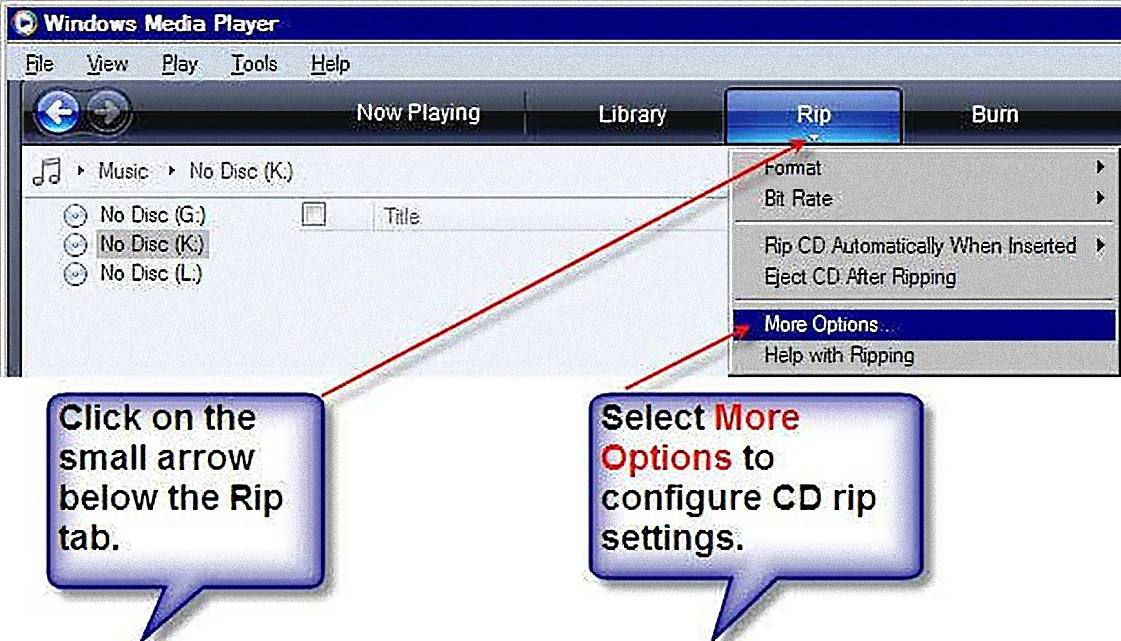 Kopírování CD v programu Windows Media Player 11