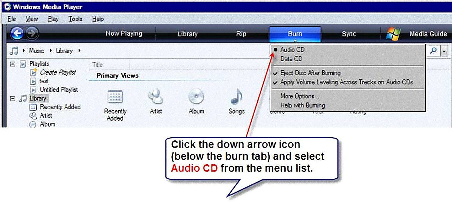 Vypalování zvukového CD v programu Windows Media Player 11