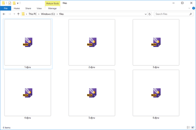 Screenshot několika souborů DJVU ve Windows 10, které se otevírají pomocí DjView