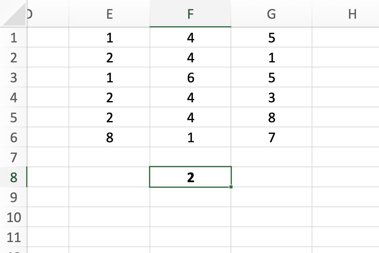 Excel zobrazující výsledek funkce