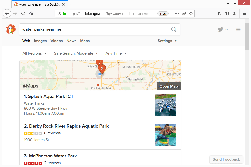 DuckDuckGo poblíž mě výsledky hledání aquaparků